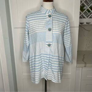 Habitat Button Up Top Women’s Size Small Striped Blue 3/4 Sleeve Cotton Blend